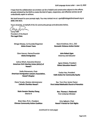 Language Access Letter To DLIR