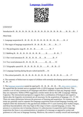 Language Acquisition Essay | PDF