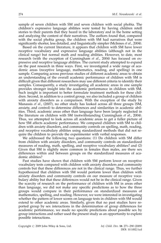 children with selective mutism (SM; n 5 30; M age 5 8.8 years),
              
