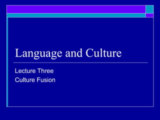 Language and Culture
Lecture Three
Culture Fusion
 