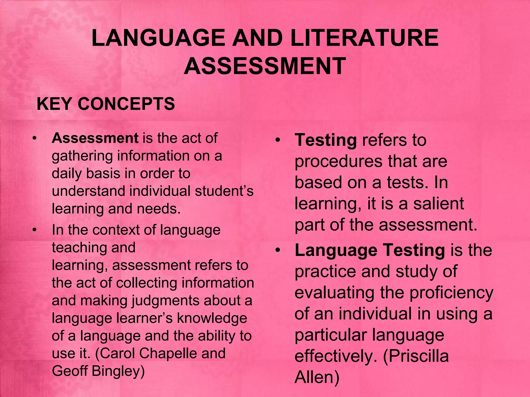 Language and literature assessment (lecture 1) | PPT