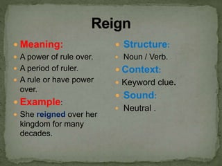 Reigning It In vocabulary workshop | PPTX