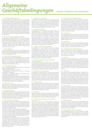 Allgemeine
Geschäftsbedingungen                                                                                                                                             Schweiz, Frankreich und Deutschland


1 - Anmeldung und Bestätigung                                                        9 - Annulationsversicherung                                                           17 - Mindestanzahl an Teilnehmenden
Jede per Post, E-Mail, Fax oder Telefon bei ESL Education S.A. (nachfolgend          ESL empfiehlt dem Vertragspartner ausdrücklich, eine Stornierungsversicherung         Wenn die für die Durchführung des Sprachkurses erforderliche Mindestanzahl
als ESL bezeichnet) eingegangene Anmeldung wird als gültig betrachtet. Eine          abzuschliessen. Wenn der Teilnehmende eine Stornierungsversicherung                   an Teilnehmenden (sechs Personen für die Gruppenkurse) nicht erreicht wird,
solche Anmeldung wird innerhalb von zehn Werktagen nach Erhalt bestätigt. Der        abgeschlossen hat und dann seinen Aufenthalt storniert, hat er seine Versicherung     hat ESL den Vertragspartner mindestens drei Wochen vor Kursbeginn darüber
Vertrag gilt als abgeschlossen und endgültig, sobald ESL die Anmeldung bestätigt     darüber in Kenntnis zu setzen. Ein Stornierungsversicherungsschutz kann auf           zu informieren. Kann ESL dem Vertragspartner keine Ersatzleistung anbieten,
hat. Diese ist damit rechtskräftig. Wenn die angemeldete Person gesetzlich           keinen Fall ESL für die Nichtrückerstattung eines Kurses verantwortlich machen.       werden sämtliche bereits gezahlten Gebühren zurückerstattet. Es besteht kein
volljährig ist, wird sie als Vertragspartner angesehen. Ist die angemeldete Person   ESL bietet eine Stornierungsversicherung an, die etwa 3 % des gesamten                Recht auf eine Entschädigungsleistung durch ESL für einen eventuellen Zeitverlust
minderjährig, gilt ihr gesetzlicher Vertreter als Vertragspartner. Dieser muss in    Rechnungsbetrages, nicht jedoch mehr als CHF 68,-/EUR 50,-, kostet.                   oder andere Unannehmlichkeiten. Entspricht dem Teilnehmenden kein Niveau
diesem Fall den Anmeldevertrag unterzeichnen und darin seine genaue Adresse                                                                                                der Sprachkurse, behält sich ESL das Recht vor, den Gruppenkurs durch einen
angeben. Die vertragsmässig zu einem Sprachaufenthalt angemeldete Person             10 - Reisepässe und Visa                                                              Privatkurs zu ersetzen, wobei die Anzahl an Privatlektionen abhängig von dem
wird als Teilnehmender angesehen und nachfolgend als solcher bezeichnet. Der         Der Teilnehmende ist für die Einhaltung der Sicherheits-, Visums- und                 vom Teilnehmenden gezahlten Betrag ist.
Unterzeichnende des Vertrags (der Teilnehmende selbst oder bei Minderjährigkeit      Gesundheitsbedingungen für die Einreise und den Aufenthalt auf Schweizer,
sein gesetzlicher Vertreter) wird als Vertragspartner angesehen und nachfolgend      deutschem bzw. französischem Staatsgebiet verantwortlich. ESL kann auf                18 - Bustransfer
als solcher bezeichnet.                                                              keinen Fall für ein Einreise- oder Aufenthaltsverweigerung eines Teilnehmenden        Wenn die notwendige Anzahl an Teilnehmenden (mindestens zwölf Personen)
                                                                                     für die Schweiz, Deutschland oder Frankreich zur Verantwortung gezogen                für die Organisation eines Bustransfers nicht erreicht wird, behält sich ESL das
2 - Bei der Anmeldung gelieferte Angaben                                             werden. Die Informationen zu den jeweiligen Sicherheits-, Visums- und                 Recht vor, den betreffenden Transfer zu stornieren. Der Teilnehmende wird darüber
Der Vertragspartner bescheinigt ausdrücklich, dass die in der Anmeldung zum          Gesundheitsbedingungen sind in der Botschaft oder im Konsulat der Schweiz,            spätestens zwei Wochen vor Kursbeginn informiert. In diesem Fall erstattet ESL die
Sprachkurs gemachten Angaben genau sind und der Wahrheit entsprechen.                Deutschlands oder Frankreichs im Aufenthaltsland des Teilnehmenden erhältlich.        gesamten Transferkosten zurück.
Jegliche unrichtige Angabe oder jegliche Auslassung einer Information kann           Im Falle eines Einreise- oder Aufenthaltsverbots für die Schweiz, Deutschland oder
jederzeit und ohne weitere Formalität zum Ausschluss vom Kurs führen (z.B.           Frankreich aus Verschulden des Teilnehmenden erfolgt keinerlei Erstattung, auch       19 - Aktivitäten
ein „kompletter Anfänger“, der sein Niveau überbewertet hat, um einen Kurs           nicht zum Teil. ESL liefert nach Erhalt des gesamten Rechnungsbetrages für den        ESL behält sich das Recht vor, im Fall von schlechten Wetterbedingungen oder
ausserhalb der offiziellen Termine der Stufe „komplette Anfänger“ beginnen           Sprachaufenthalt ein Einladungsschreiben für den Visumantrag.                         aufgrund von anderen Ereignissen, die nicht in Zusammenhang mit ESL stehen,
zu können). In diesem Fall wird der Kursbetrag für den Sprachaufenthalt nicht                                                                                              eine oder mehrere in den Programmen beschriebenen und veröffentlichen
zurückerstattet, auch nicht zum Teil.                                                11 - Unfall- und Krankenversicherung                                                  Aktivitäten zu stornieren. In diesem Fall bietet ESL Ersatzaktivitäten an.
                                                                                     Der Teilnehmende ist dafür verantwortlich, während der gesamten
3 - Anmeldegebühr                                                                    Aufenthaltsdauer eine im Land/in den Ländern des Kursortes gültige Kranken-           20 - Stornierung eines Kurses durch ESL
ESL erhebt für jede Anmeldung CHF 110,-/EUR 75,- an Anmeldegebühr. Diese             und Unfallversicherung abzuschliessen. Wenn er bei der Anmeldung nicht                ESL behält sich das Recht vor, aus Gründen der Sicherheit, bei Streik, instabiler
Gebühren können nicht rückerstattet werden.Bei späterAnmeldung,das heisst ab zwei    über einen solchen Versicherungsschutz verfügt, fügt ESL eine angemessene             politischer Lage oder aus allen anderen ausserordentlichen Gründen einen
Wochen vor Beginn des Sprachaufenthaltes, werden dem Teilnehmenden CHF 50,-/         Versicherungspolice, die diese Risiken deckt, hinzu. Für einen Aufenthalt in der      Kurs zu stornieren. ESL erstattet in diesem Fall die gesamten Kursgebühren
EUR 35,- an Expressgebühren verrechnet.                                              Schweiz kostet diese Versicherung CHF 180,- monatlich, für einen Aufenthalt           zurück, behält sich aber das Recht vor, einen bestimmten Betrag für
                                                                                     in Frankreich/Deutschland für EU-Bürger EUR 39,- monatlich und für Nicht-EU-          Verwaltungsgebühren einzubehalten.
4 - Gebühr für Vertragsänderungen                                                    Bürger EUR 79,- monatlich. Diese Versicherung wird mit dem reservierten Paket in
Wenn der Teilnehmende nach der Anmeldebestätigung durch ESL einen Wechsel            Rechnung gestellt und deckt nur Unfälle sowie Krankheiten.                            21 - Haftung
des Kurstyps oder eine andere Art der Unterbringung anfordert, muss er eine                                                                                                ESL übernimmt die gesamte Verantwortung für die angebotenen Kurse und
Gebühr von CHF 80.–/EUR 55.– für die Vertragsänderung bezahlen. Diese                12 - Durch den Teilnehmenden verursachte                                              verpflichtet sich, diese effizient entsprechend der Erfahrung und den Kenntnissen
Gebühr muss im Moment des Änderungsantrags geleistet werden. Wenn der                Schäden/Haftpflicht                                                                   in diesem Bereich zu organisieren. ESL kann auf keinen Fall für Schäden aufgrund
Teilnehmende den Sprachaufenthalt im selben Kurszentrum verlängern möchte,           Vor der Ankunft bei ESL muss jeder Teilnehmende einen Versicherungsschutz             von Krankheit, Unfall oder aufgrund von Unannehmlichkeiten durch eine schlechte
werden keine zusätzlichen Gebühren verrechnet.                                       beziehen, welcher eventuelle Schäden deckt, die er während seines Aufenthaltes        ausgeführte Dienstleistung eines von ESL beauftragten Leistungserbringers zur
                                                                                     verursachen könnte. Der Teilnehmende haftet in allen Fällen, und zwar auch wenn       Verantwortung gezogen werden. Ausserdem lehnt ESL jegliche Haftung für den
5 - Zahlungsbedingungen                                                              er es nicht für notwendig erachtet hat, eine solche Versicherung abzuschliessen,      Verlust von Wertgegenständen, persönlichen Gegenständen, Geld usw. ab, es
Sobald der Teilnehmende die Anmeldebestätigung erhalten hat, sind folgende           für sämtliche Schäden, die er ESL, den Geschäftspartnern von ESL sowie Dritten        sei denn, diese Schäden sind aufgrund einer groben Fahrlässigkeit durch ESL
Gebühren unmittelbar zu begleichen:                                                  zurichtet, ausser wenn die Haftung durch ESL klar nachgewiesen werden kann.           entstanden.
- eine Anzahlung in der Höhe von CHF 250,-/EUR 170,-
- die Anmeldegebühr in der Höhe von CHF 110,-/EUR 75,- (im Preis des                 13 - Pflichten des Teilnehmenden                                                      22 - Sicherheit
Sprachaufenthalts nicht inbegriffen)                                                 Der Teilnehmende ist verpflichtet, den Kurs zu besuchen und hierbei pünktlich         ESL ist ermächtigt, sämtliche notwendige Massnahmen zu ergreifen, um das
- die Beiträge für die Stornierungsversicherung und/oder Krankenversicherung         zu erscheinen. Er muss einen Kurs wählen, der seinem Niveau angemessen ist.           Wohlergehen und die Gesundheit der Teilnehmenden zu gewährleisten. ESL
(wenn Versicherungen abgeschlossen wurden)                                           Wenn der Teilnehmende nicht am Unterricht teilnimmt oder diesen unregelmässig         hat ausserdem das Recht, die entsprechenden Massnahmen durchzuführen,
Der Gesamtrestbetrag wird spätestens vier Wochen vor Kursbeginn fällig. Bei einer    besucht bzw. er durch sein Verhalten den guten Verlauf des Unterrichts                um den Teilnehmenden gegebenenfalls eine angemessene ärztliche Versorgung
Anmeldung später als vier Wochen vor Kursbeginn ist der gesamte Rechnungsbetrag      beeinträchtigt, behält sich ESL das Recht vor, den betroffenen Teilnehmenden          sicherzustellen. Die dabei anfallenden Heilkosten gehen zu Lasten des
sofort bei Rechnungserhalt zu zahlen. Die Kurs und die Unterkunft werden nicht       vom Kurs auszuschliessen. Dabei wird für die versäumten Lektionen sowie für die       Vertragspartners bzw. bei Minderjährigkeit zu Lasten des gesetzlichen Vertreters.
als bezahlt angesehen, wenn der entsprechende Betrag nicht auf dem von ESL in        aussergewöhnlichen Reisekosten keine Rückerstattung durch ESL vorgenommen.            Bei der Anmeldung zu bestimmten Sportpaketen mit eventuellen Risiken muss der
der Anmeldebestätigung angegebenen Konto eingegangen ist.                                                                                                                  gesetzliche Vertreter eine schriftliche Einwilligung/Genehmigung unterzeichnen.
                                                                                     14 - Reklamationen                                                                    Ohne dieses unterschriebene Dokument behält sich ESL das Recht vor, dem
6 - Zahlungsverzug                                                                   Wenn ein Teilnehmender eine Reklamation beliebiger Art einreichen möchte, hat er      Teilnehmenden die Teilnahme an verschiedenen Sportaktivitäten zu untersagen.
Wenn die von ESL in der Bestätigung angegebenen Zahlungsfristen nicht                darüber unverzüglich den Direktor der Schule zu informieren. Um eine eventuelle
eingehalten werden, wird der Vertragspartner in Verzug gesetzt. ESL behält sich in   Rückerstattung zu erhalten, müssen sämtliche Ansuchen per Einschreiben an ESL         23 - Datenschutz
diesem Fall das Recht vor, dem Teilnehmenden die Kursteilnahme zu verweigern.        Montreux gerichtet werden. Diese müssen unbedingt spätestes vier Wochen nach          Die persönlichen Informationen werden bei ESL nur bei einer allgemeinen bzw. einer
Dabei akzeptiert ESL keinerlei Reklamationen.                                        dem Vertragsende des Sprachaufenthaltes einlangen. Nach Ablauf dieser Frist ist       Preisanfrage sowie bei einer Anmeldung zu einem Kurs gespeichert. Grundsätzlich
                                                                                     jeglicher Anspruch des Vertragspartners unwirksam.                                    haben externe Einrichtungen und Personen keinen Zugang zur Datenbank von ESL.
7 - Zahlungsnachweis                                                                                                                                                       Die persönlichen Daten werden für die Reservierung einer Unterkunft (Gastfamilie,
Der Teilnehmende kann aufgefordert werden, vor oder bei Kursbeginn einen Beleg       15 - Disziplin                                                                        Studentenwohnheim oder Hotel) oder zur Erfüllung der gesetzlichen Pflichten
als Beweis dafür vorzulegen, dass er die gesamten Gebühren für den Kurs und          Bei schlechtem Benehmen, äusserst undiszipliniertem Verhalten oder fehlendem          übermittelt. In bestimmten Fällen liefert ESL den zuständigen Behörden diese
die Unterkunft beglichen hat. Kann der Teilnehmende einen solchen Beleg nicht        guten Willen eines Teilnehmenden behält sich ESL das Recht vor, diesen jederzeit      Informationen (z.B. den Einreisebehörden). Die persönlichen Daten werden bei
vorlegen, können ihm der Unterricht und die Unterkunftsleistungen verweigert         vom Kurs auszuschliessen. In diesem Fall erfolgt durch ESL keinerlei Rückerstattung   ESL in Montreux gespeichert und aufbewahrt. Abgesehen von der Beratung und
werden. Bei später Anmeldung verlangt ESL einen solchen Nachweis, bevor die          für den versäumten Unterricht sowie für aussergewöhnliche Reisekosten.                der Reservierung können die Daten dazu genutzt werden, um den Teilnehmenden
der Ankunft vorhergehenden Unterlagen versendet werden.                                                                                                                    Informationen über die neuen Produkte von ESL zu erteilen.
                                                                                     16 - Änderungen von Preisen, Terminen oder
8 - Stornierung vor Kursbeginn                                                       Leistungen                                                                            24 - Werbematerial
Der Vertragspartner kann jederzeit vor Beginn des Sprachaufenthaltes aus dem         Solange dem Teilnehmenden keine Anmeldungsbestätigung ausgehändigt                    ESL behält sich das Recht vor, bestimmte von einem Teilnehmenden gemachte
Vertrag austreten. Ist dies der Fall, kann ESL eine angemessene Entschädigung        wurde, hat ESL das Recht, jederzeit die im Internet oder auf jedem anderen            Fotos sowie Fotos, auf denen ein Teilnehmender abgebildet ist, für Werbezwecke
einfordern. Die Höhe der Entschädigung hängt von der verbleibenden Zeitspanne        Kommunikationsmittel veröffentlichten Daten und Preise der Sprachaufenthalte zu       zu behalten und zu verwenden. Gleiches gilt für eventuelle Produktionen des
zwischen dem Moment des Eingangs der Kündigungserklärung bei ESL und dem             ändern. ESL kann nach Ausstellung der Anmeldebestätigung für den Teilnehmenden        Teilnehmenden während seines Sprachkurses. Dieses Recht tritt ausser Kraft, wenn
für den Kursbeginn vorgesehenen Zeitpunkt ab. Die Höhe der Entschädigung wird        Änderungen am angegebenen Leistungsprogramm anbringen, sofern diese                   der Teilnehmende oder sein gesetzlicher Vertreter bei der Anmeldung schriftlich
nach diesem Prinzip wie folgt berechnet:                                             unvermeidlich sind, sie von geringer Wichtigkeit sind, nicht das Prinzip des guten    angeben, dass sie diesen Punkt ablehnen.
Bis zu 56 Tage vor Kursbegin n: 10 % des gesamten Rechnungsbetrages                  Glaubens verletzen und sie zu keinem Zeitpunkt die pädagogischen Leistungen
Vom 55. bis zum 30. Tag vor Kursbeginn: 20 % des gesamten Rechnungsbetrages          beeinträchtigen. Wenn wichtige Änderungen die Hauptdienstleistungen von ESL
                                                                                                                                                                           25 - Gültiges Recht und Gerichtsstand
Vom 29. bis zum 22. Tag vor Kursbeginn: 30 % des gesamten Rechnungsbetrages          betreffen, kann der Vertragspartner vom Vertrag zurücktreten oder verlangen, an       Die Vertragsbeziehungen zwischen ESL und dem Teilnehmenden unterliegen
Vom 21. bis zum 15. Tag vor Kursbeginn: 50 % des gesamten Rechnungsbetrages          einem Sprachkurs gleicher Art teilzunehmen, sofern ESL diese Leistung anbieten        ausschliesslich den Bestimmungen des Schweizer Rechts. Der Gerichtsstand
Vom 14. bis zu einem Tag vor Kursbeginn: 100 % des gesamten Rechnungsbetrages        kann. ESL hat dem Teilnehmenden jegliche Änderung unverzüglich mitzuteilen,           ist Montreux (Schweiz). Die vorliegenden allgemeinen Geschäftsbedingungen
Nichterscheinen zum Kurs oder Stornierung nach dem vorgesehenen Datum:               welcher dann so schnell wie möglich nach Erhalt der entsprechenden Mitteilung         und die Verkaufsbedingungen schränken keineswegs die üblichen Rechte des
100 % des gesamten Rechnungsbetrages.                                                von ESL seine Rechte geltend machen muss.                                             Vertragspartners ein.
Die Anmeldegebühren in der Höhe von CHF 110,-/EUR 75,- sowie die Beiträge
für die Stornierungsversicherung bleiben fällig. Der zu zahlende Betrag für die
Stornierung ist innerhalb von zehn Tag nach Erhalt der Stornierungsrechnung
zu begleichen. Wenn dem Teilnehmenden ein Visum verweigert wurde und
das Originaldokument über die Ablehnung der Schweizer, deutschen bzw.
französischen Botschaft vorgelegt wird, erstattet ESL den gesamten gezahlten
Betrag abzüglich CHF 150,-/EUR 100,- für Verwaltungsgebühren und CHF 60,-/
EUR 40,- für Bankspesen zurück.
 