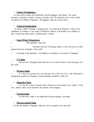 Sociolinguistics 'Language culture and worldview' BS. English (4th ...