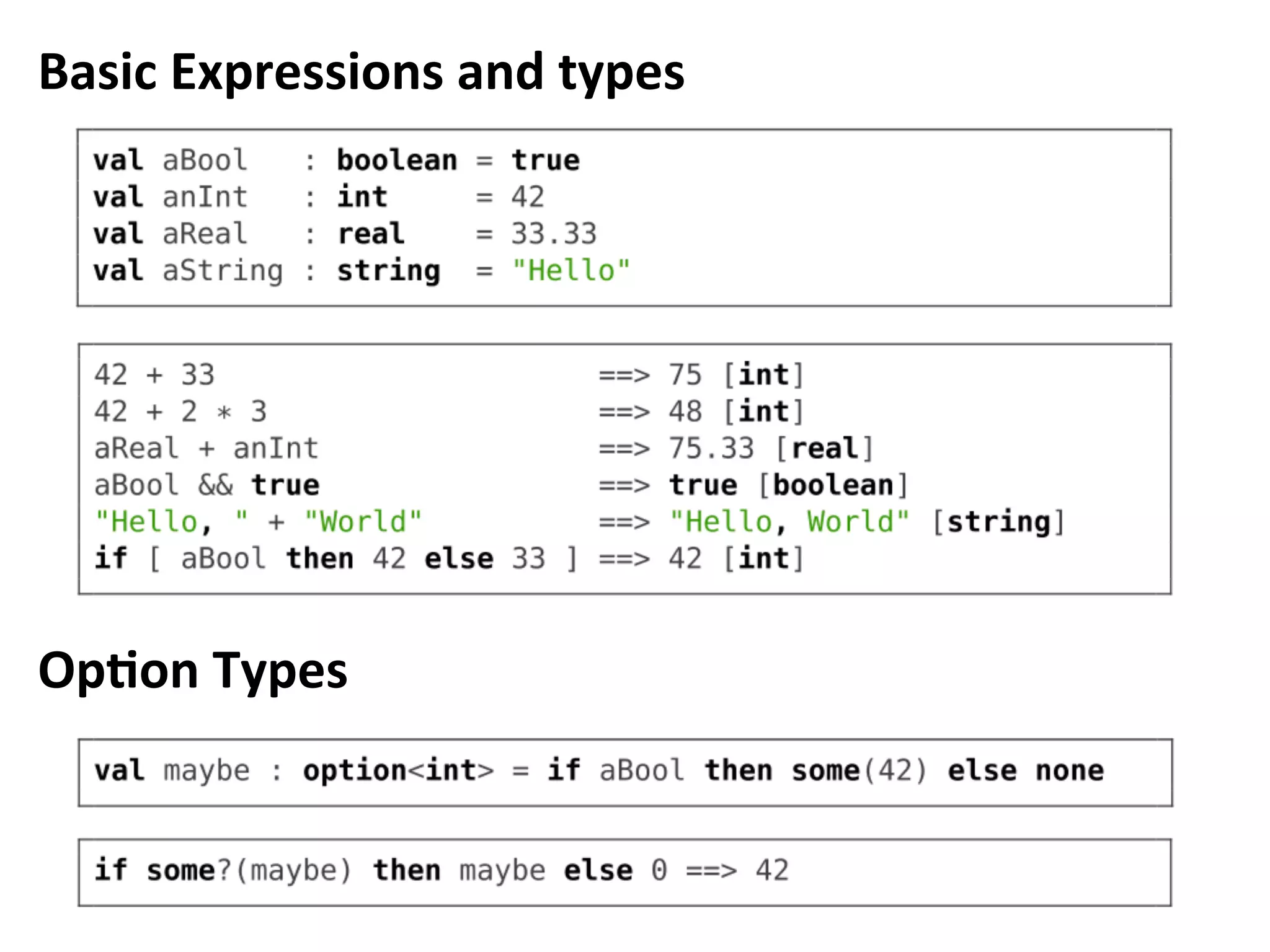 Basic	Expressions	and	types	
OpFon	Types	
 