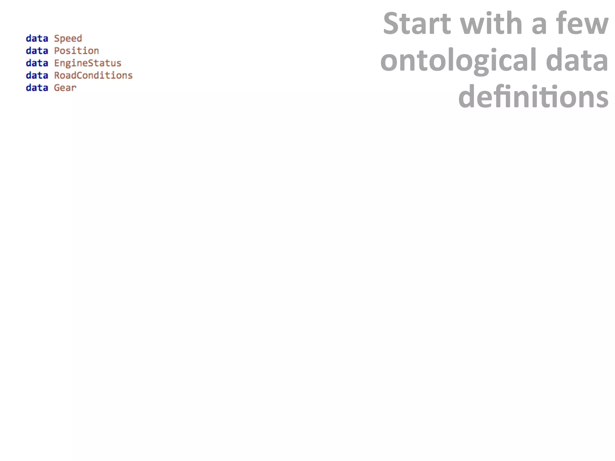 Start	with	a	few	
ontological	data	
deﬁniFons	
 