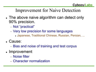 Improvement for Naive Detection
   The above naive algorithm can detect only
    90% precision.
       Not “practical”
 ...