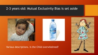 2-3 years old: Mutual Exclusivity Bias is set aside

Various descriptions. Is the Child overwhelmed?

 