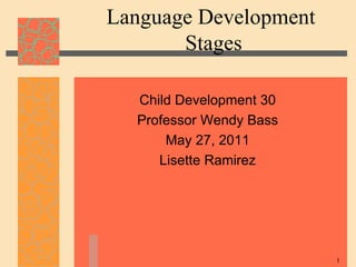 Language Development  Stages ,[object Object],[object Object],[object Object],[object Object]