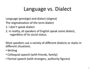 Language, dialect, and varieties