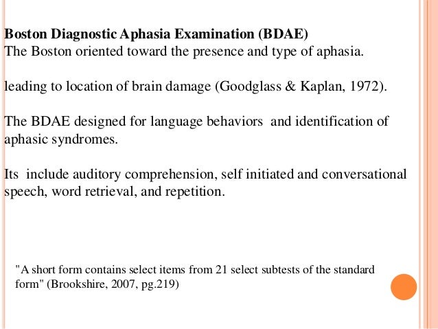 approach to language dysfunction and speech disorder bdae short form
