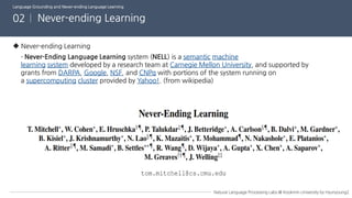 Language grounding and never-ending language learning