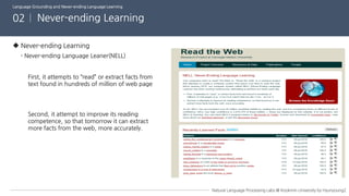 Language grounding and never-ending language learning