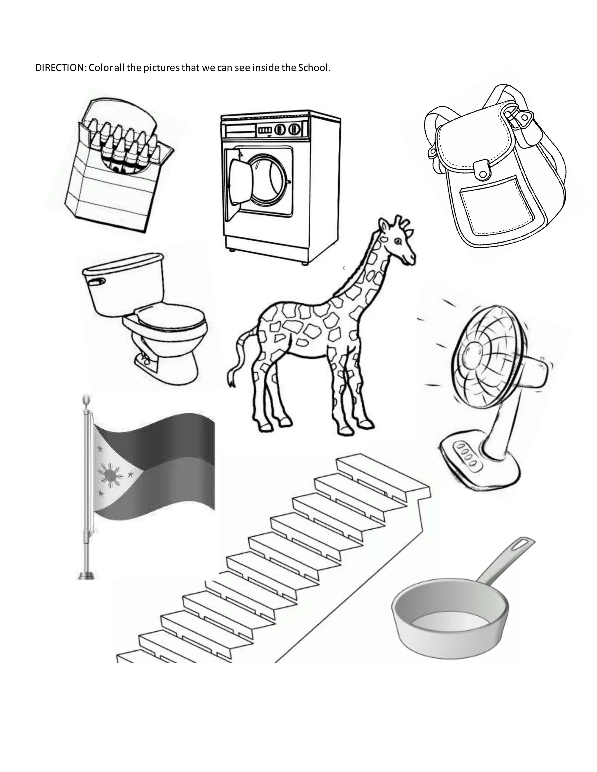 DIRECTION:Colorall the picturesthat we can see inside the School.