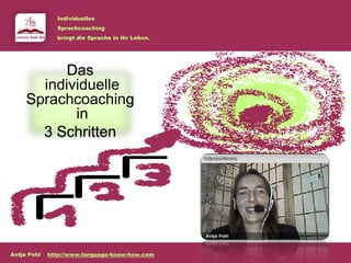 Individuelles
               Sprachcoaching
               bringt die Sprache in Ihr Leben.




           Das
       individuelle
     Sprachcoaching
            in
       3 Schritten




Antje Pohl   http://www.language-know-how.com
 