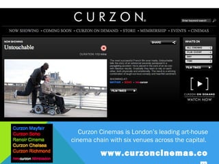 Curzon Cinemas is London’s leading art-house
cinema chain with six venues across the capital.
                    www.curzoncinemas.com
 