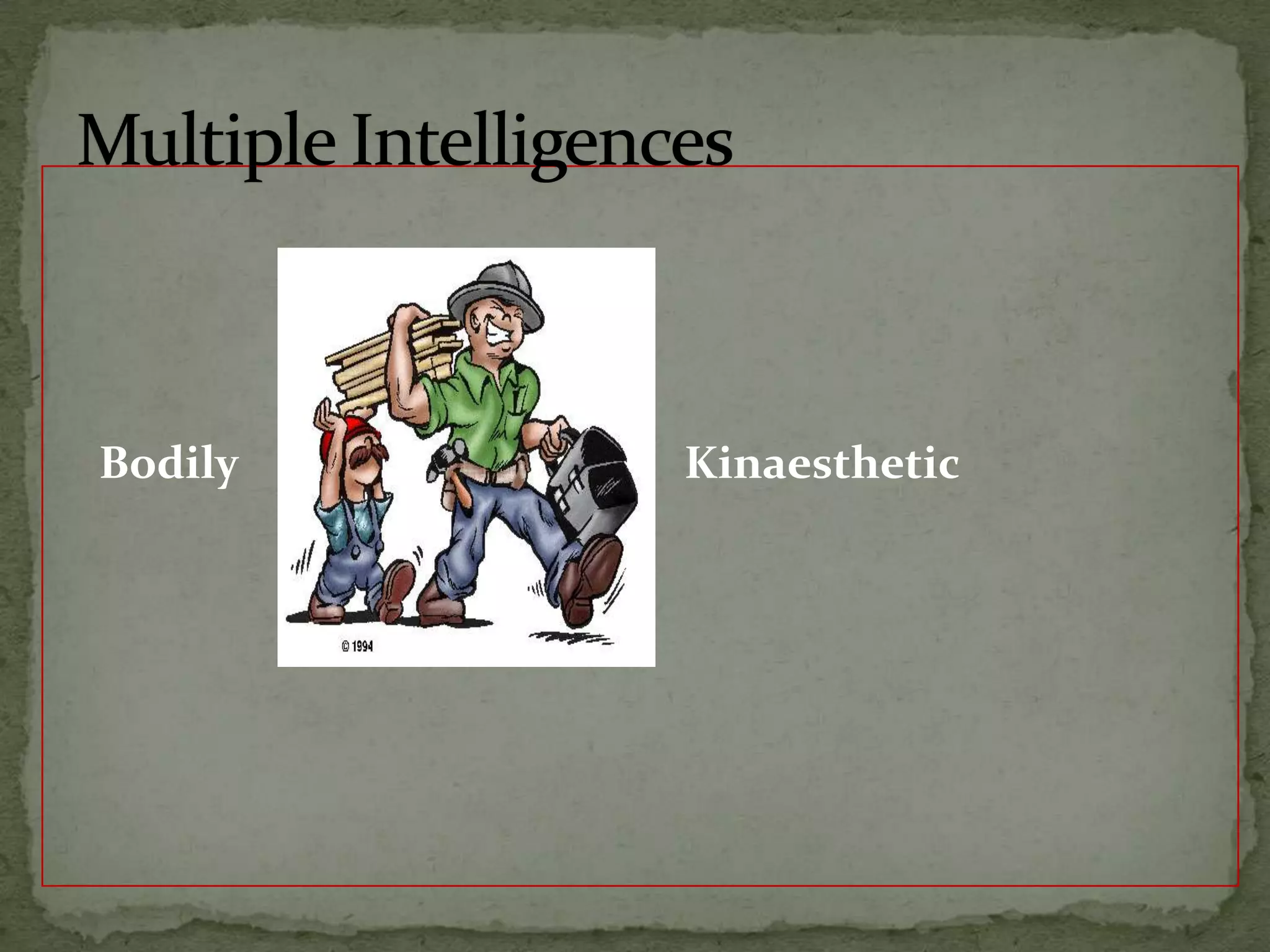     Bodily  			           KinaestheticMultiple Intelligences