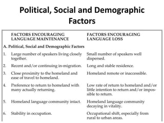 Political, Social and Demographic
Factors
 