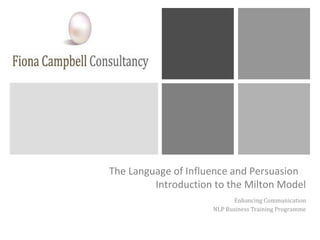 NLP Business Coaching Series 
The Language of Influence and 
Persuasion Introduction to the 
NLP Milton Model 
 