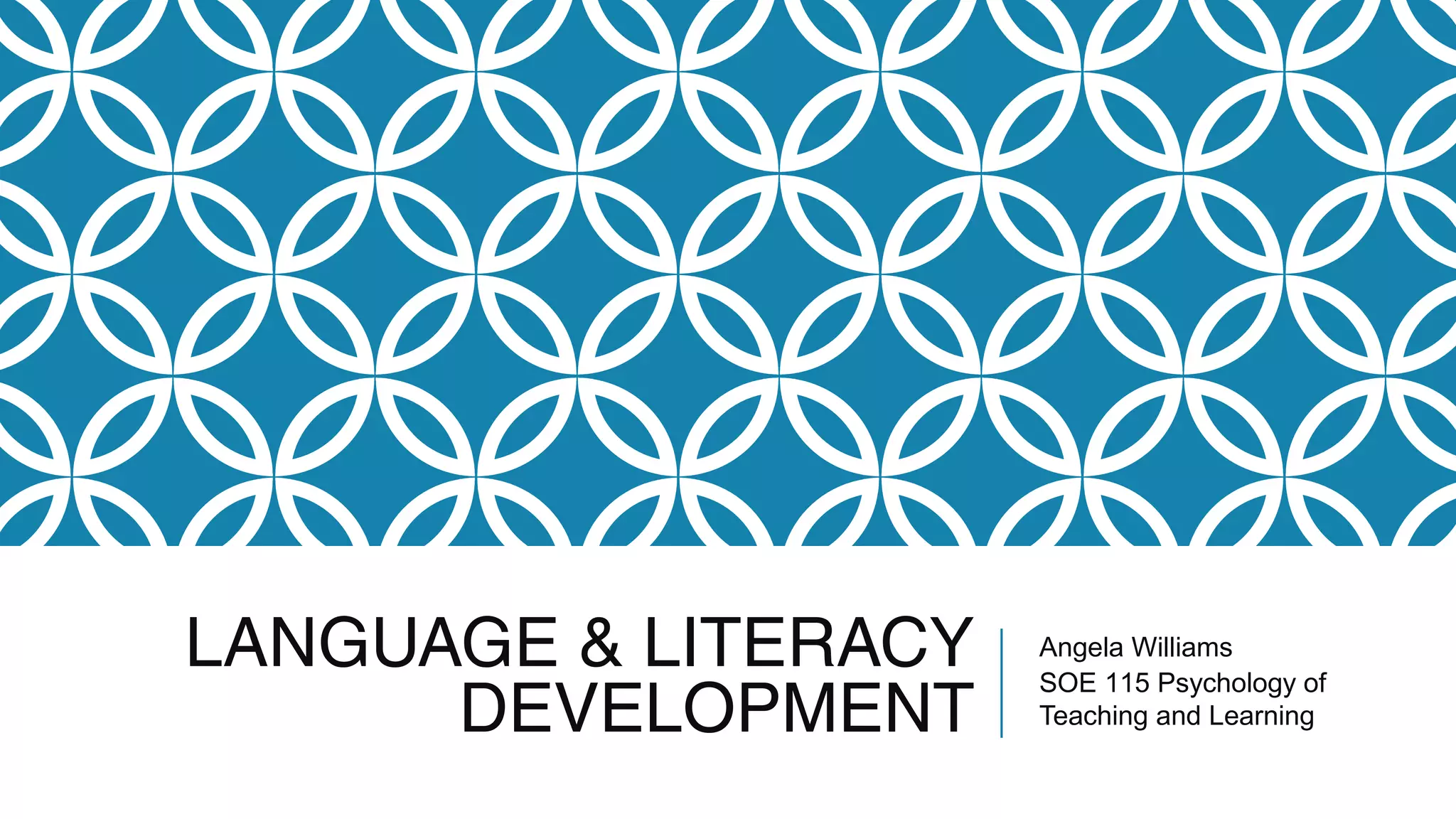 LANGUAGE & LITERACY
DEVELOPMENT
Angela Williams
SOE 115 Psychology of
Teaching and Learning
 