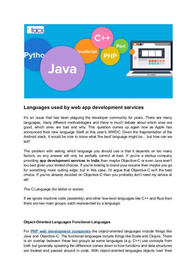 Languages used by web app development services remotestac x | PDF image.
