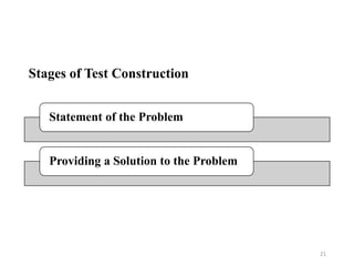 Stages of Test Construction
Statement of the Problem
Providing a Solution to the Problem
21
 
