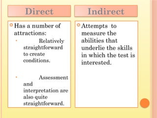 Indirect Testing Examples Language Testing - Approaches and Techniques.pptx