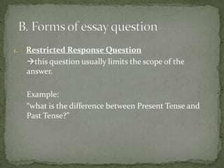 Restricted Response Essay Science Example Language testing 1 essay question | PPTX