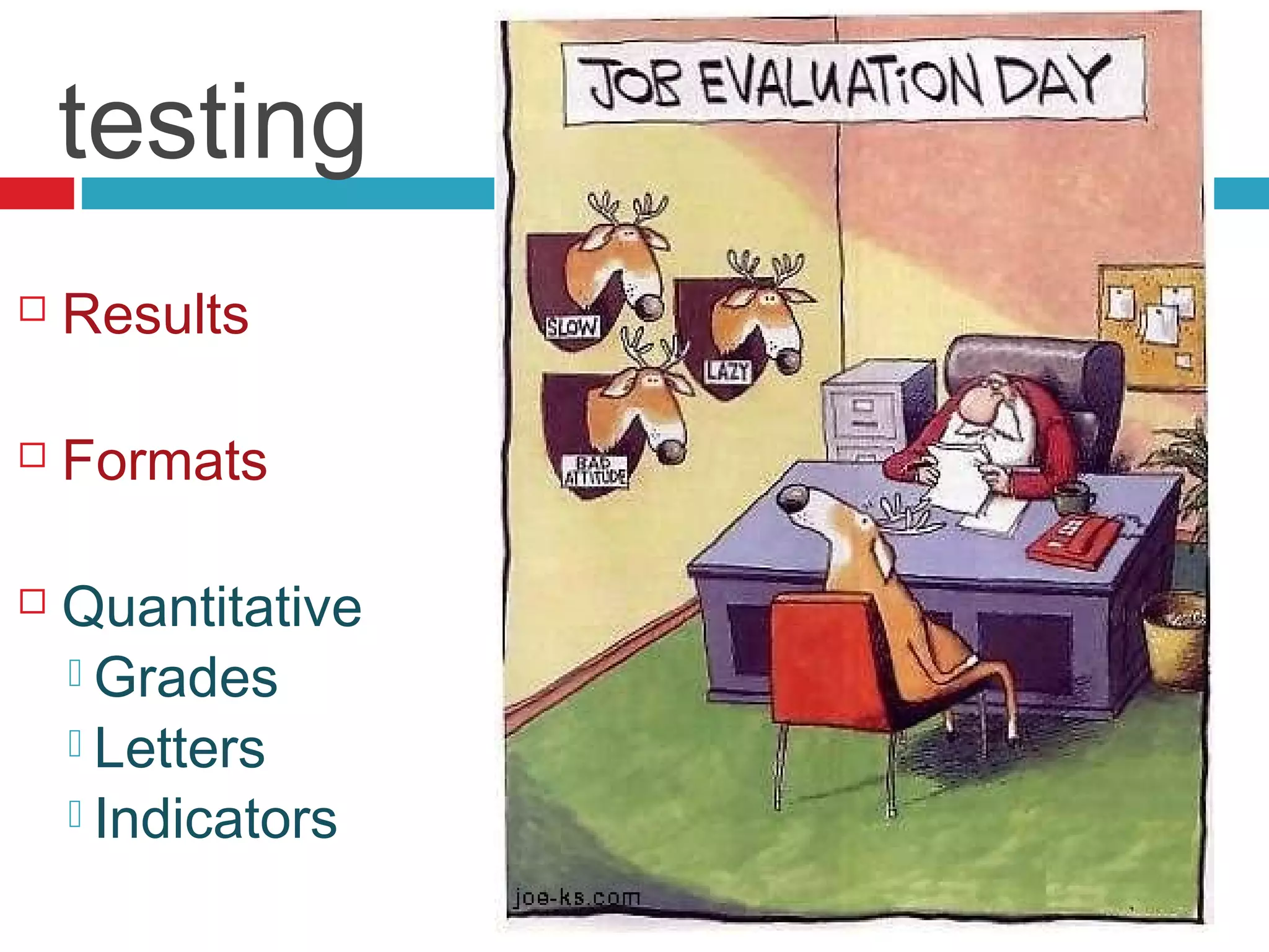  Results
 Formats
 Quantitative
 Grades
 Letters
 Indicators
testing
 