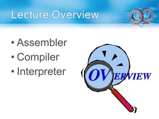 • Assembler
• Compiler
• Interpreter
 