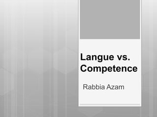 Langue vs.
Competence
Rabbia Azam
 