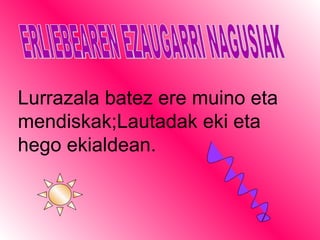 ERLIEBEAREN EZAUGARRI NAGUSIAK Lurrazala batez ere muino eta mendiskak;Lautadak eki eta hego ekialdean. 