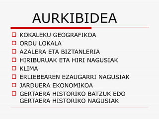 AURKIBIDEA KOKALEKU GEOGRAFIKOA ORDU LOKALA AZALERA ETA BIZTANLERIA HIRIBURUAK ETA HIRI NAGUSIAK KLIMA ERLIEBEAREN EZAUGARRI NAGUSIAK JARDUERA EKONOMIKOA GERTAERA HISTORIKO BATZUK EDO GERTAERA HISTORIKO NAGUSIAK 
