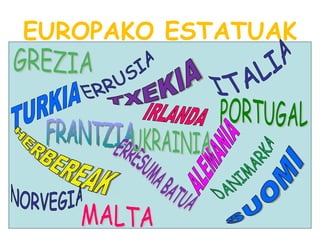 EUROPAKO ESTATUAK TURKIA HERBEREAK FRANTZIA NORVEGIA ITALIA TXEKIA IRLANDA ALEMANIA SUOMI GREZIA PORTUGAL MALTA ERRUSIA DANIMARKA UKRAINIA 
