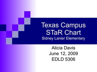 Texas Campus STaR Chart Sidney Lanier Elementary Alicia Davis June 12, 2009 EDLD 5306 