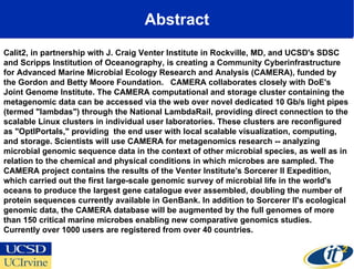 Abstract Calit2, in partnership with J. Craig Venter Institute in Rockville, MD, and UCSD's SDSC and Scripps Institution o...