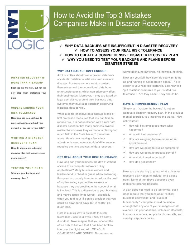 Lanlogic Disaster Recovery Mistakes IT Best Practices