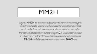 MM2H
โปรแกรม MM2H ของประเทศมาเลเซียเปิดโอกาสให้กับชาวต่างชาติทุกสัญชาติ/
เชื้อชาติ ทุกเพศและวัย และทุกศาสนาที่เลือกประเทศมาเลเซียเป็นบ้านหลังที่สอง
และประสงค์จะย้ายจากประเทศของตนมาพานักระยะยาวในประเทศมาเลเซีย
สามารถนาคู่สมรสและครอบครัว (บุตรที่มีอายุไม่เกิน 21 ปี) เข้ามาอยู่อาศัยด้วยได้
ปัจจุบันมีชาวต่างชาติเข้ามาใช้ชีวิตและท่องเที่ยวในประเทศมาเลเซียในโปรแกรม
MM2H และถือวีซ่าประเภทพานักระยะยาวมากกว่า 30,000 คน
 