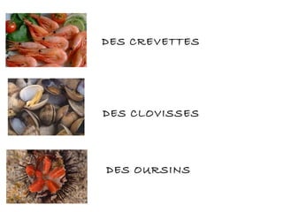 DES CLOVISSES
DES CREVETTES
DES OURSINS
 