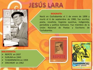 BIOGRAFÍA:
Político y escritor, popularizó el seudónimo de
Cristian Marot, nació en Sucre el 1898
BIBLIOGRAFÍA:
 LOS CÍVI...