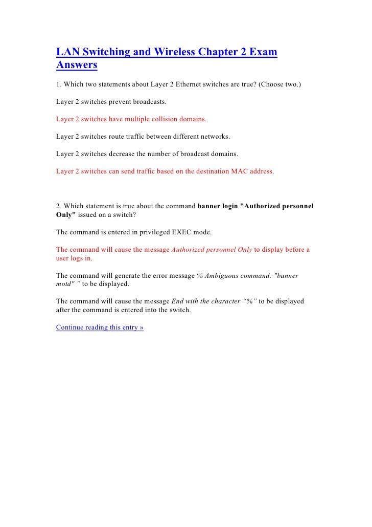 Lan switching and wireless chapter 2 exam answers