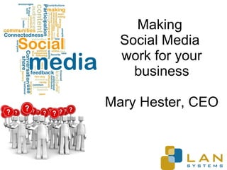 Making  Social Media  work for your business Mary Hester, CEO 