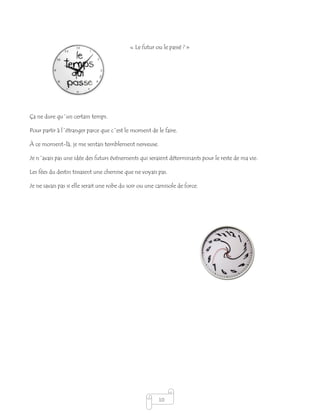 10
« Le futur ou le passé ? »
Ça ne dure qu´un certain temps.
Pour partir à l´étranger parce que c´est le moment de le faire.
À ce moment-là, je me sentais terriblement nerveuse.
Je n´avais pas une idée des futurs événements qui seraient déterminants pour le reste de ma vie.
Les fées du destin tissaient une chemise que ne voyais pas.
Je ne savais pas si elle serait une robe du soir ou une camisole de force.
 