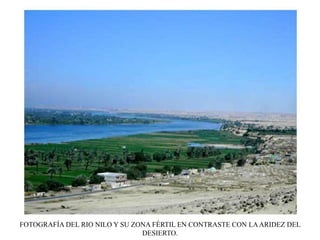 FOTOGRAFÍA DEL RIO NILO Y SU ZONA FÉRTIL EN CONTRASTE CON LAARIDEZ DEL
DESIERTO.
 