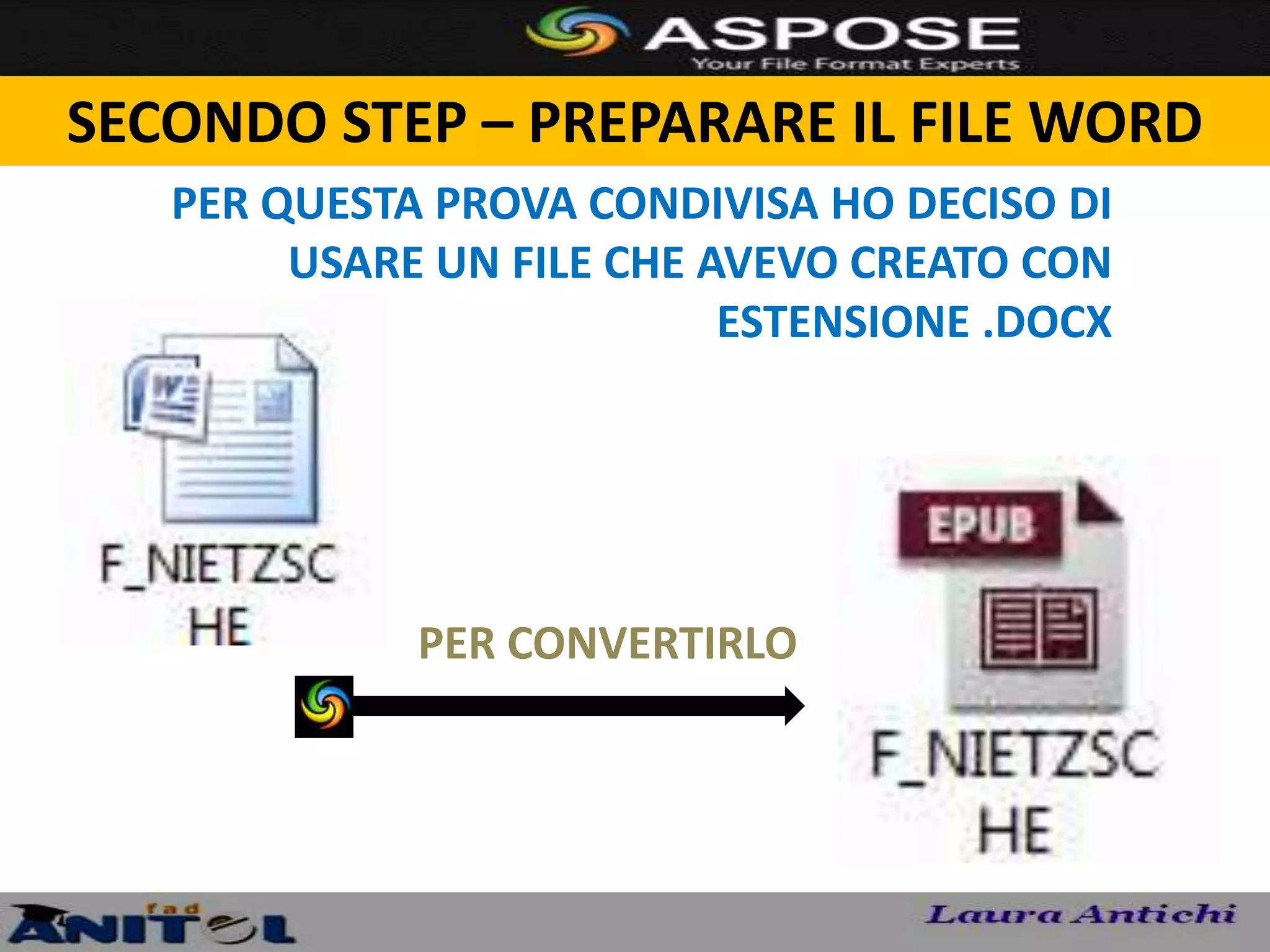 SECONDO STEP – PREPARARE IL FILE WORD
   PER QUESTA PROVA CONDIVISA HO DECISO DI
        USARE UN FILE CHE AVEVO CREATO CON
                           ESTENSIONE .DOCX




             PER CONVERTIRLO
 