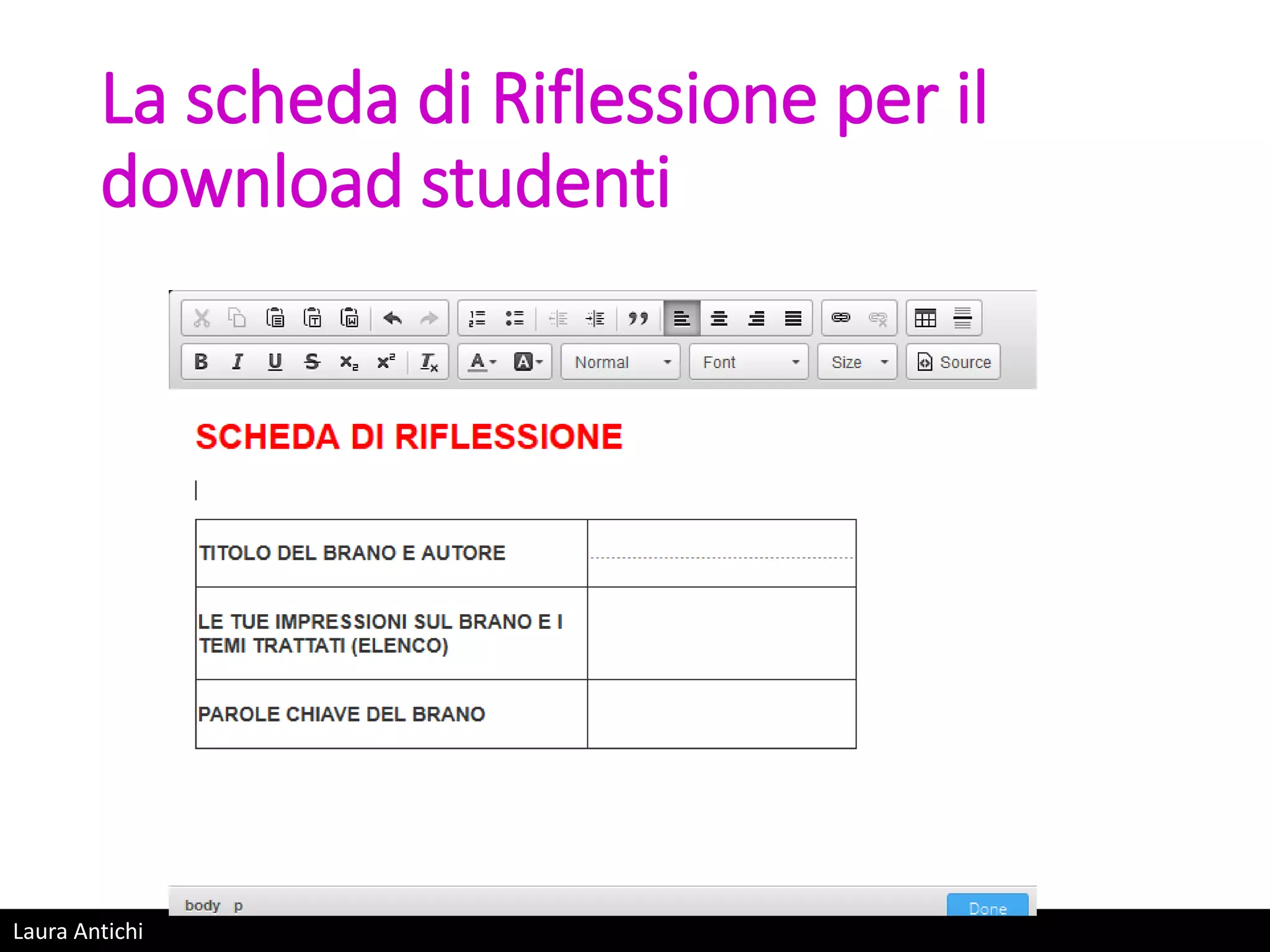 Laura Antichi
La scheda di Riflessione per il
download studenti
 