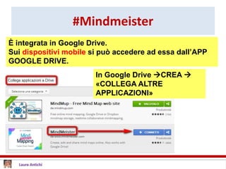#Mindmeister
È integrata in Google Drive.
Sui dispositivi mobile si può accedere ad essa dall’APP
GOOGLE DRIVE.
In Google Drive CREA 
«COLLEGA ALTRE
APPLICAZIONI»
 