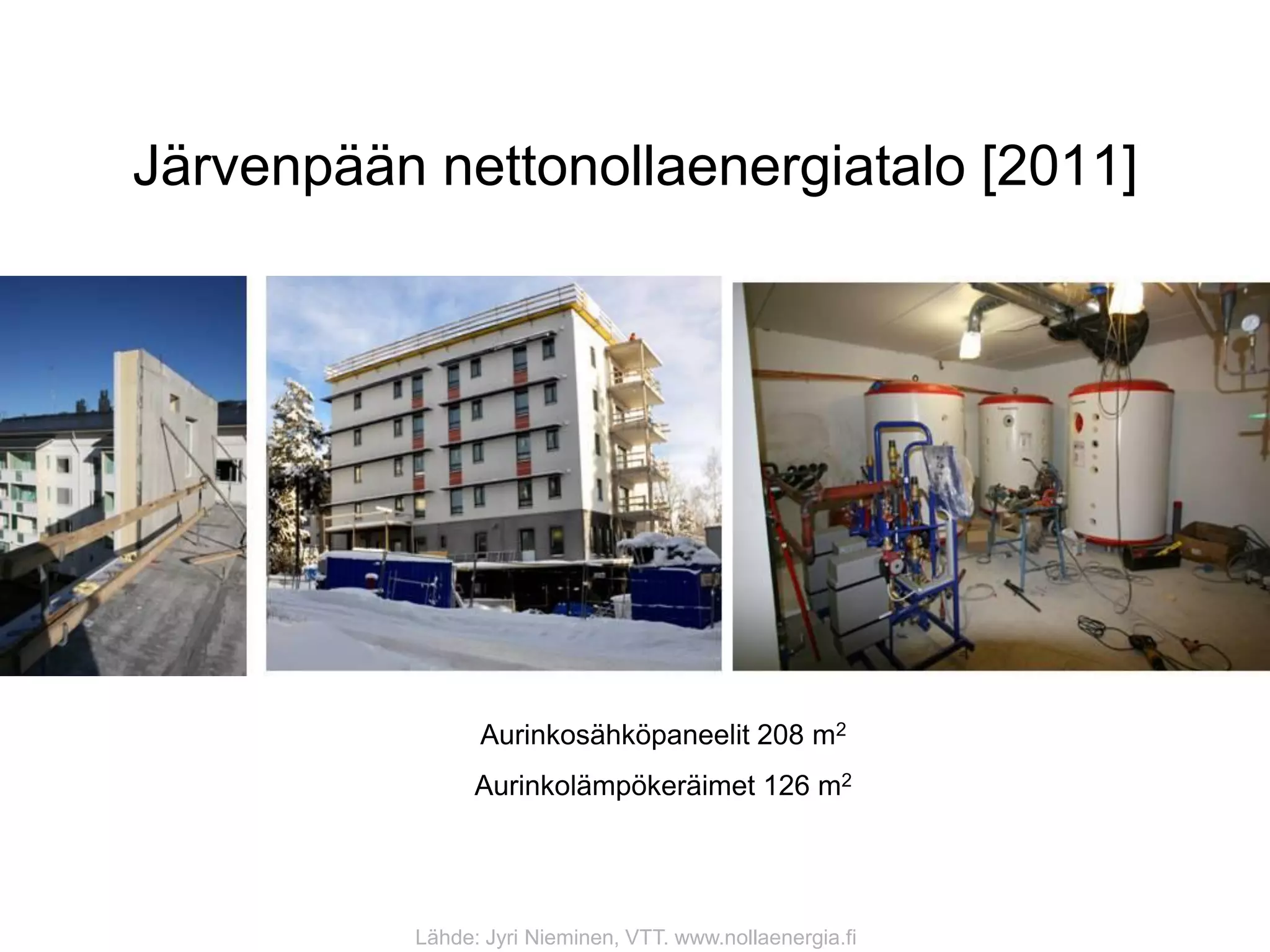 Järvenpään nettonollaenergiatalo [2011]




                Aurinkosähköpaneelit 208 m2
                Aurinkolämpökeräimet 126 m2




          Lähde: Jyri Nieminen, VTT. www.nollaenergia.fi
 