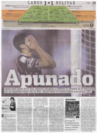 Publicación del diario Olé de Argentina  por el resultado de Lanus frente a Bolívar