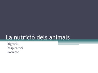 La nutrició dels animals Digestiu Respiratori Excretor 